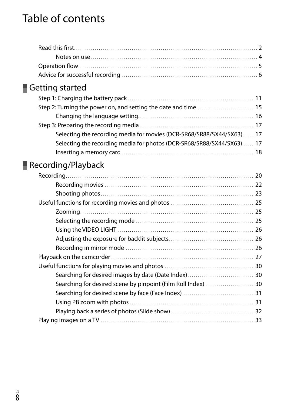 Sony DCR-SR88 User Manual | Page 8 / 98