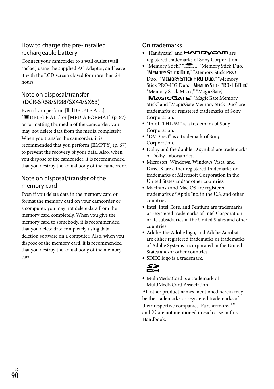 On trademarks | Sony DCR-SR88 User Manual | Page 90 / 98