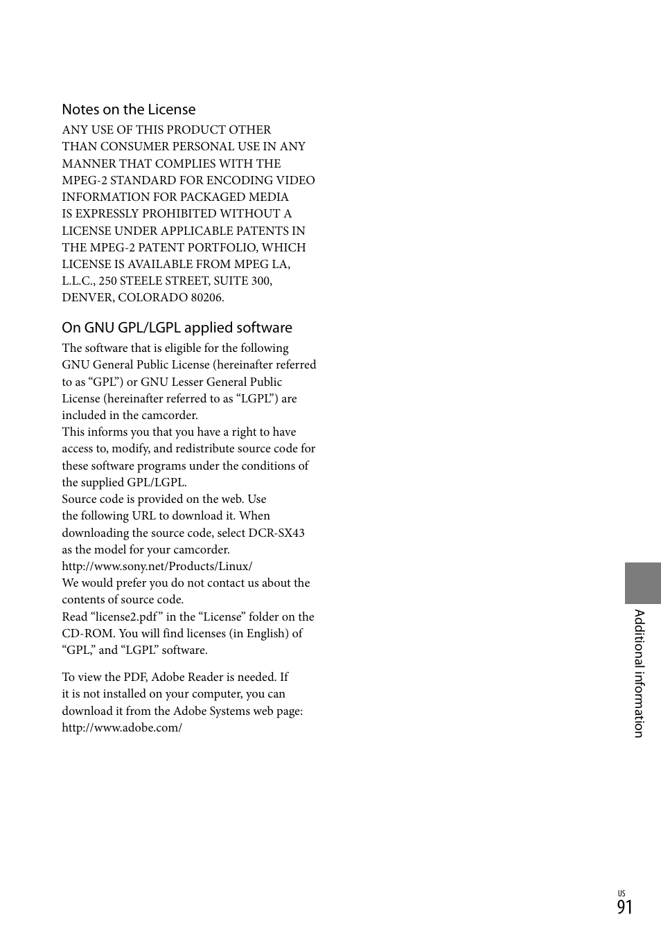 On gnu gpl/lgpl applied software | Sony DCR-SR88 User Manual | Page 91 / 98
