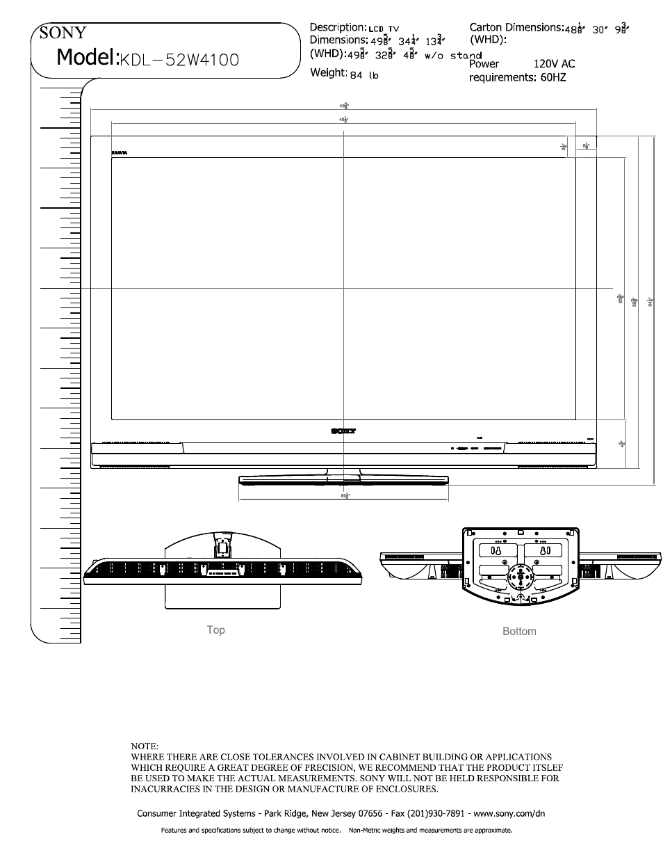 Sony KDL-52W4100 User Manual | 3 pages