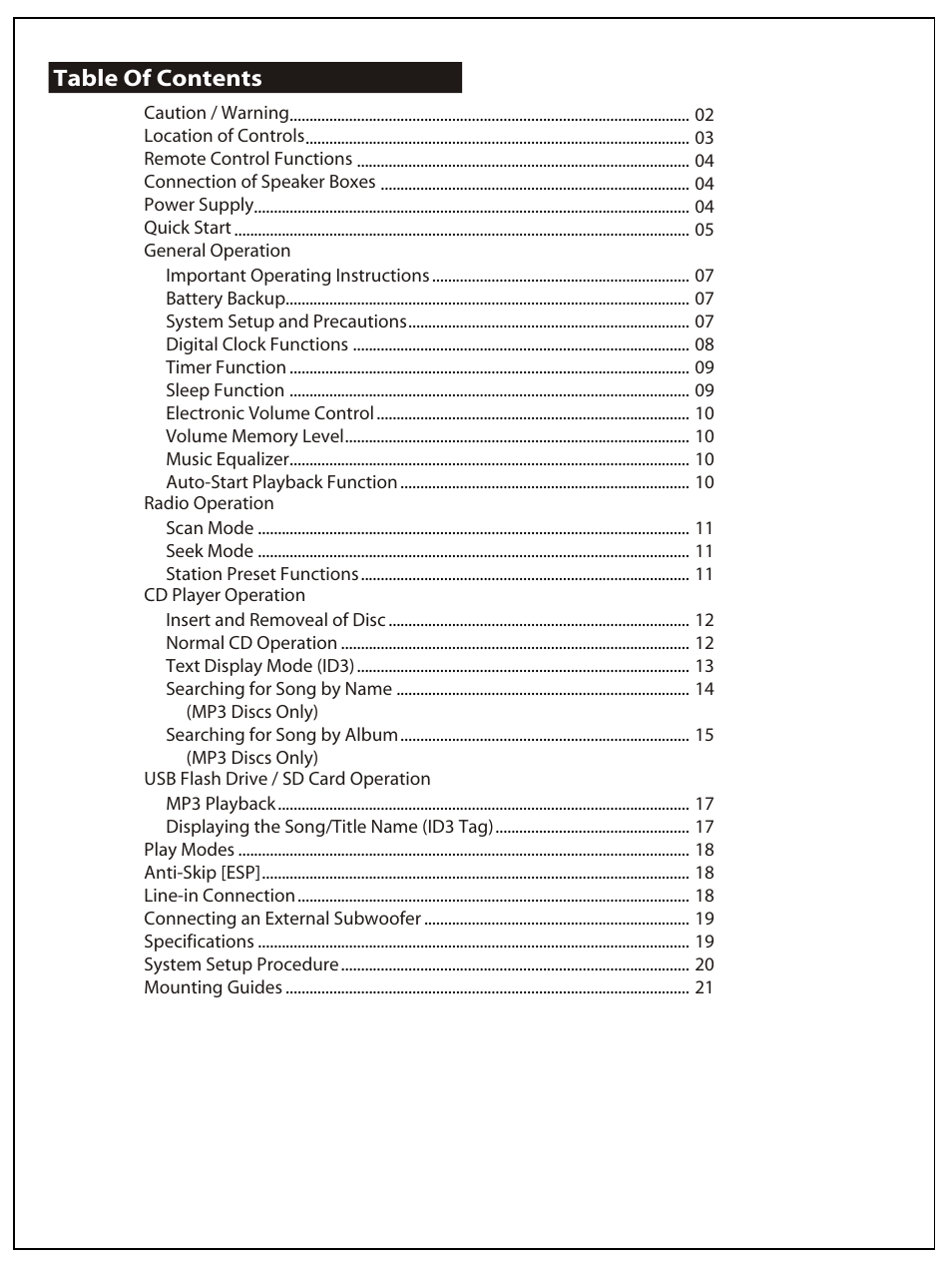 AUVI Technologies HI-FI VERTICAL CD/MP3 SHELF SYSTEM MSW1150 User Manual | Page 2 / 23