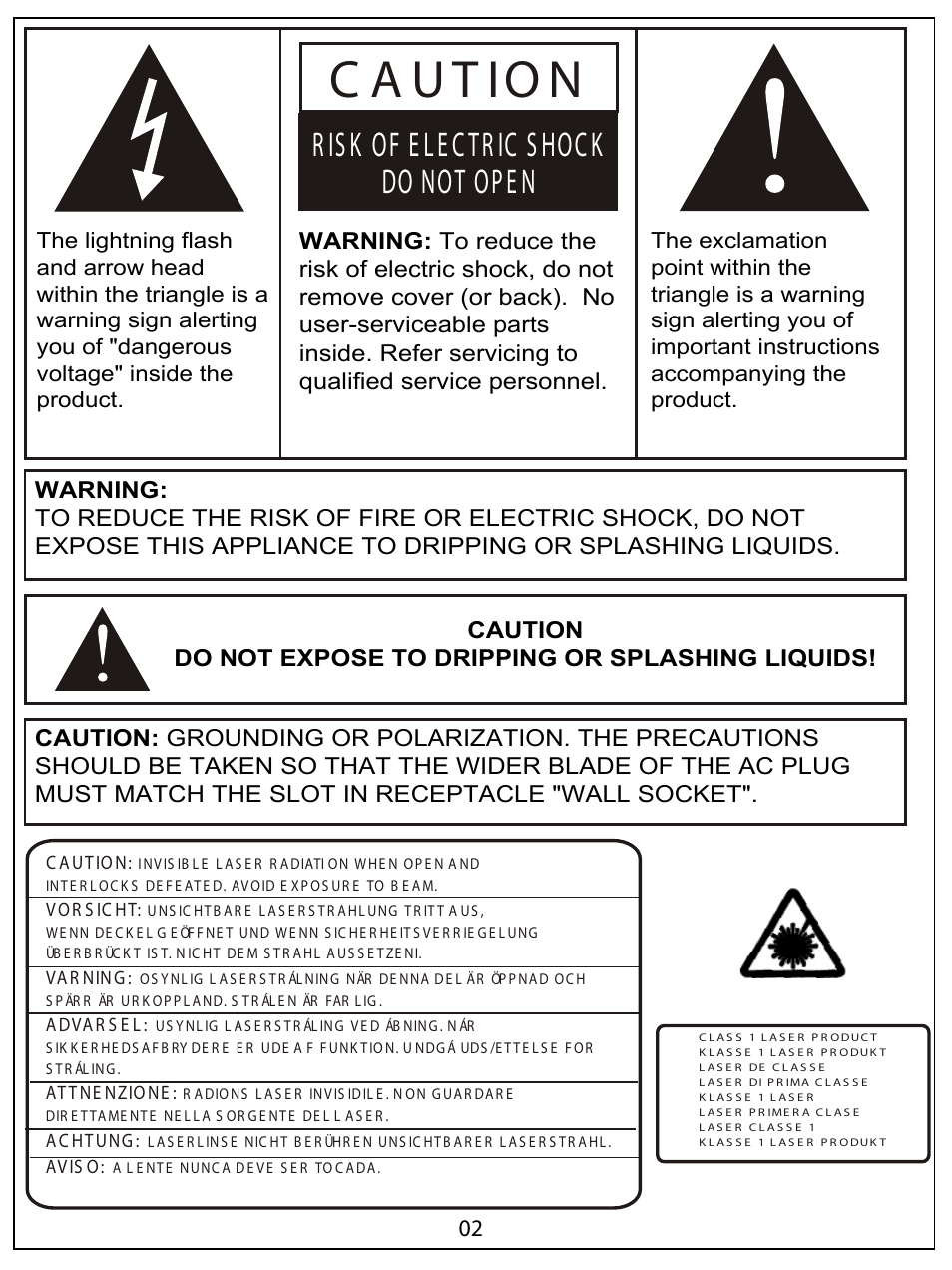 R is k of e le ctr ic s hock do not ope n | AUVI Technologies HI-FI VERTICAL CD/MP3 SHELF SYSTEM MSW1150 User Manual | Page 3 / 23