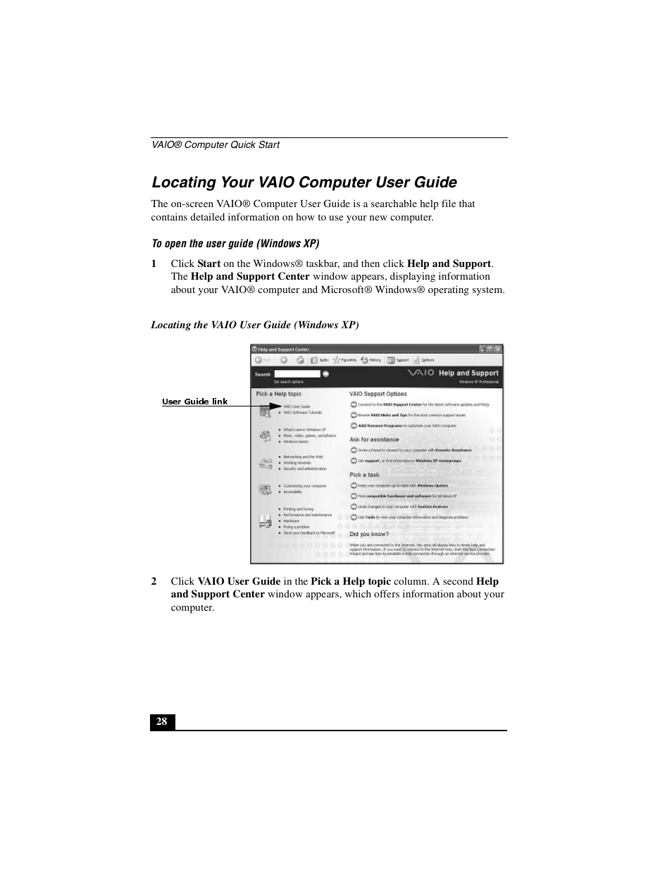 Locating your vaio computer user guide | Sony PCG-GRT250 User Manual | Page 28 / 44