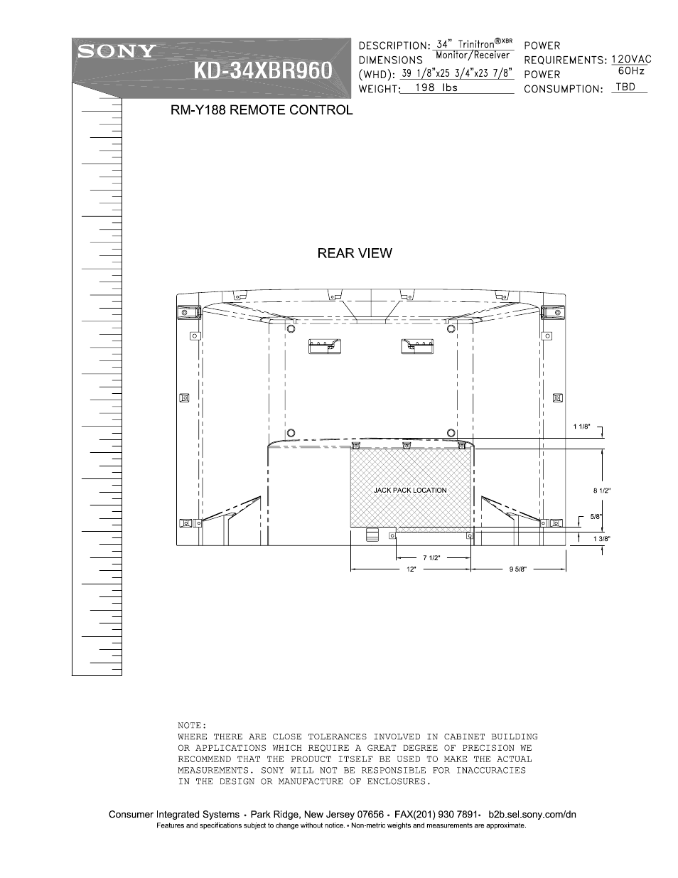 Sony, Kd-34xbr960 | Sony KD-34XBR960 User Manual | Page 2 / 2