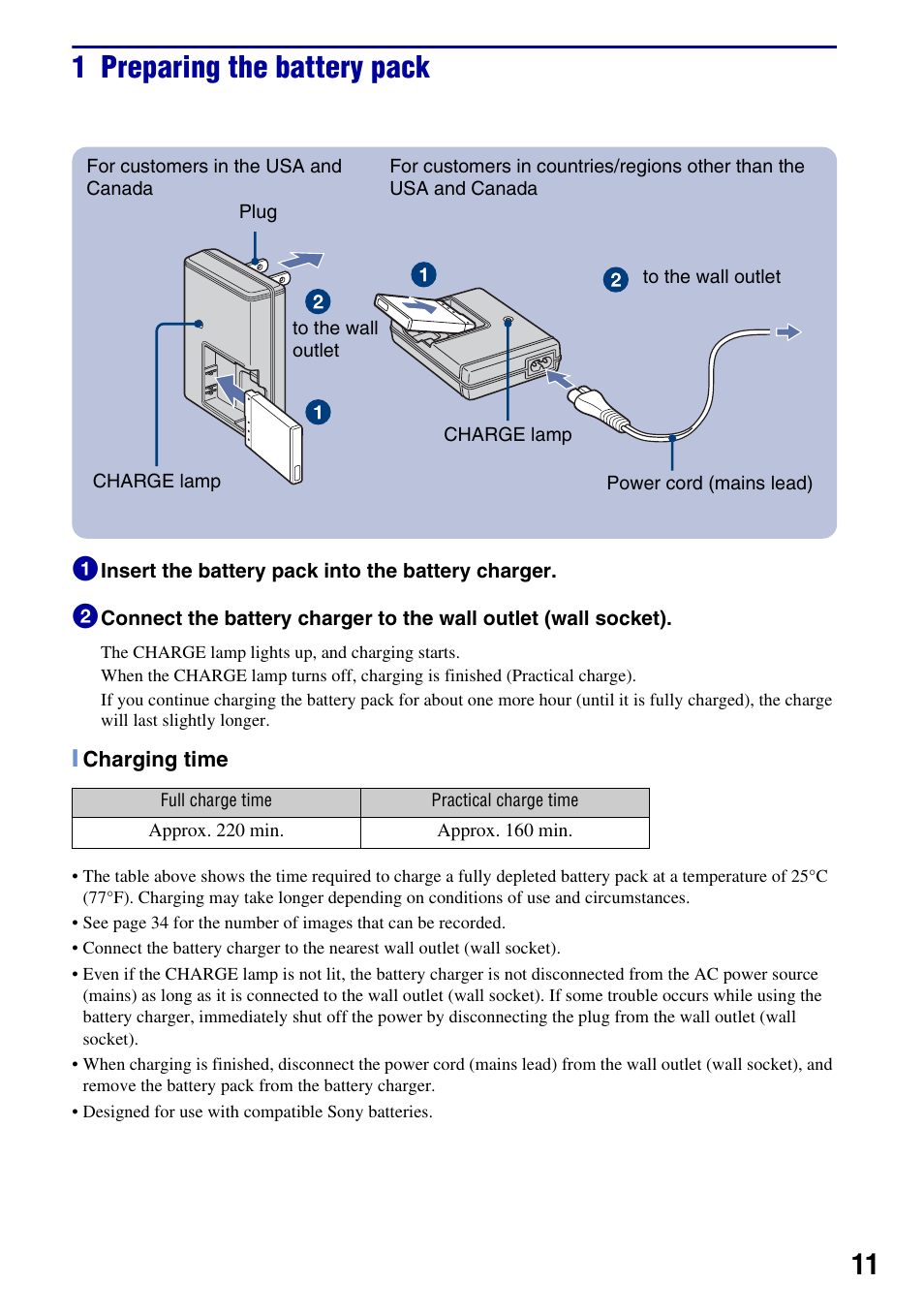 1 preparing the battery pack | Sony DSC-T2 User Manual | Page 11 / 44