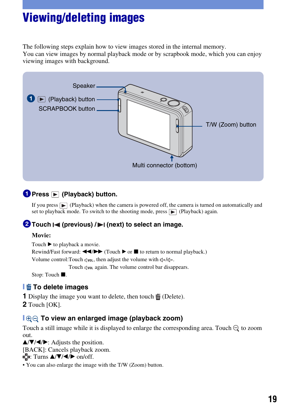 Viewing/deleting images | Sony DSC-T2 User Manual | Page 19 / 44