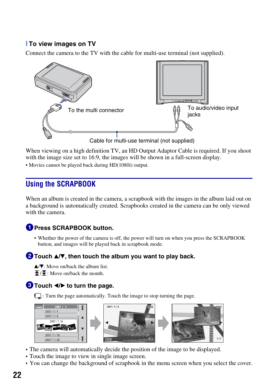 Using the scrapbook | Sony DSC-T2 User Manual | Page 22 / 44