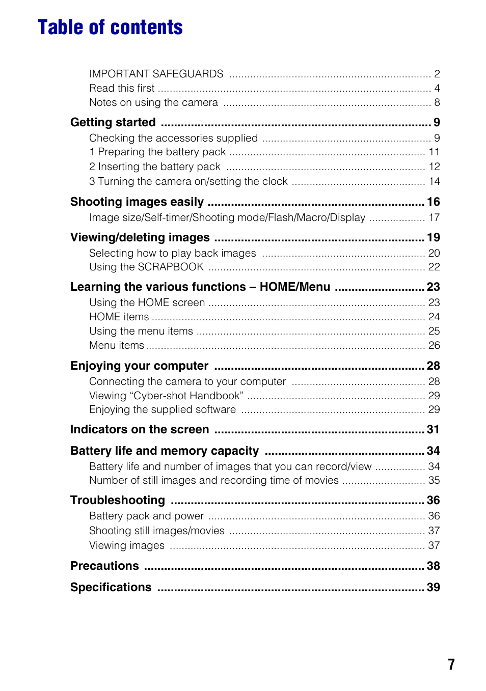 Sony DSC-T2 User Manual | Page 7 / 44