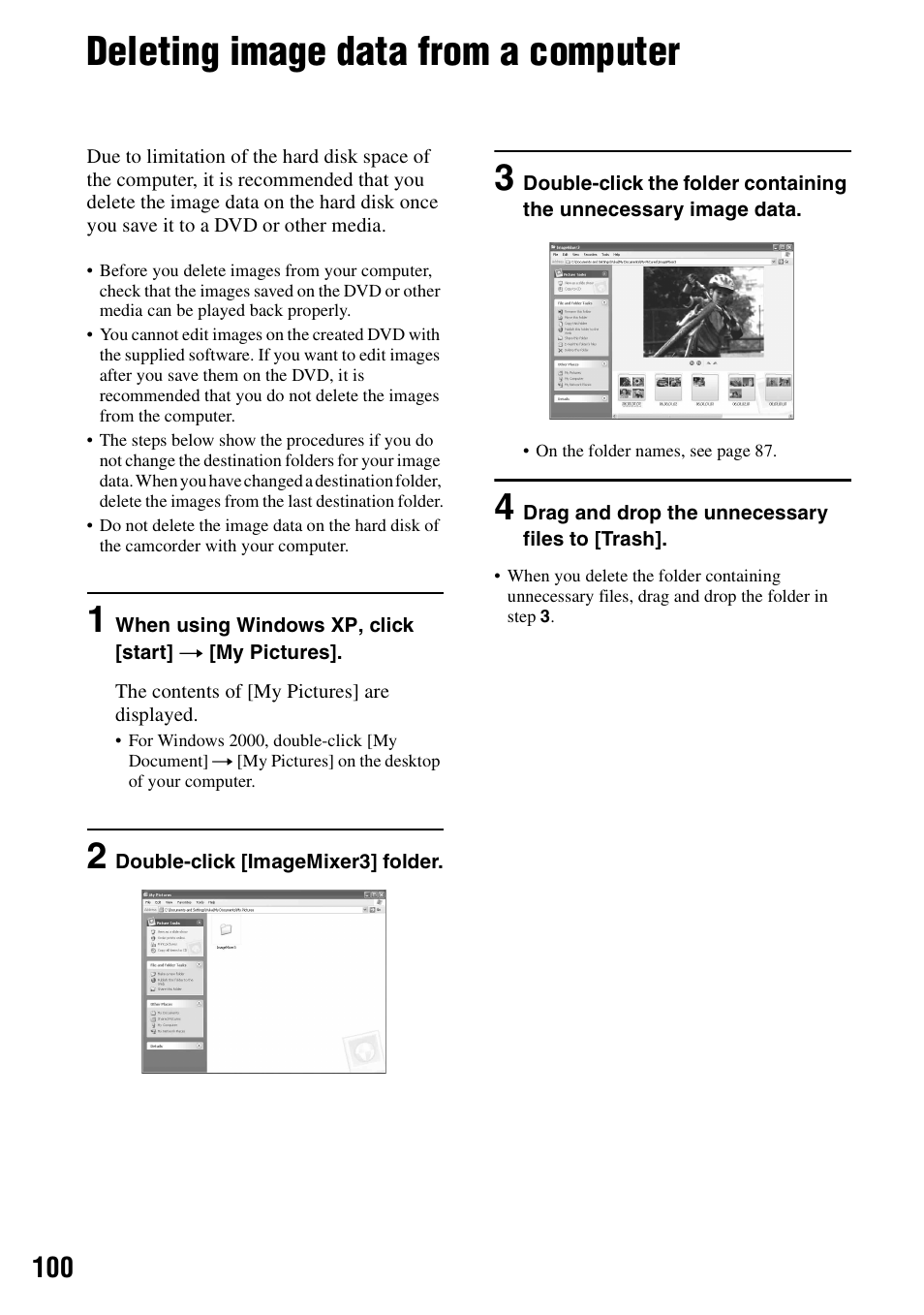 Deleting image data from a computer | Sony DCR-SR40 User Manual | Page 100 / 132