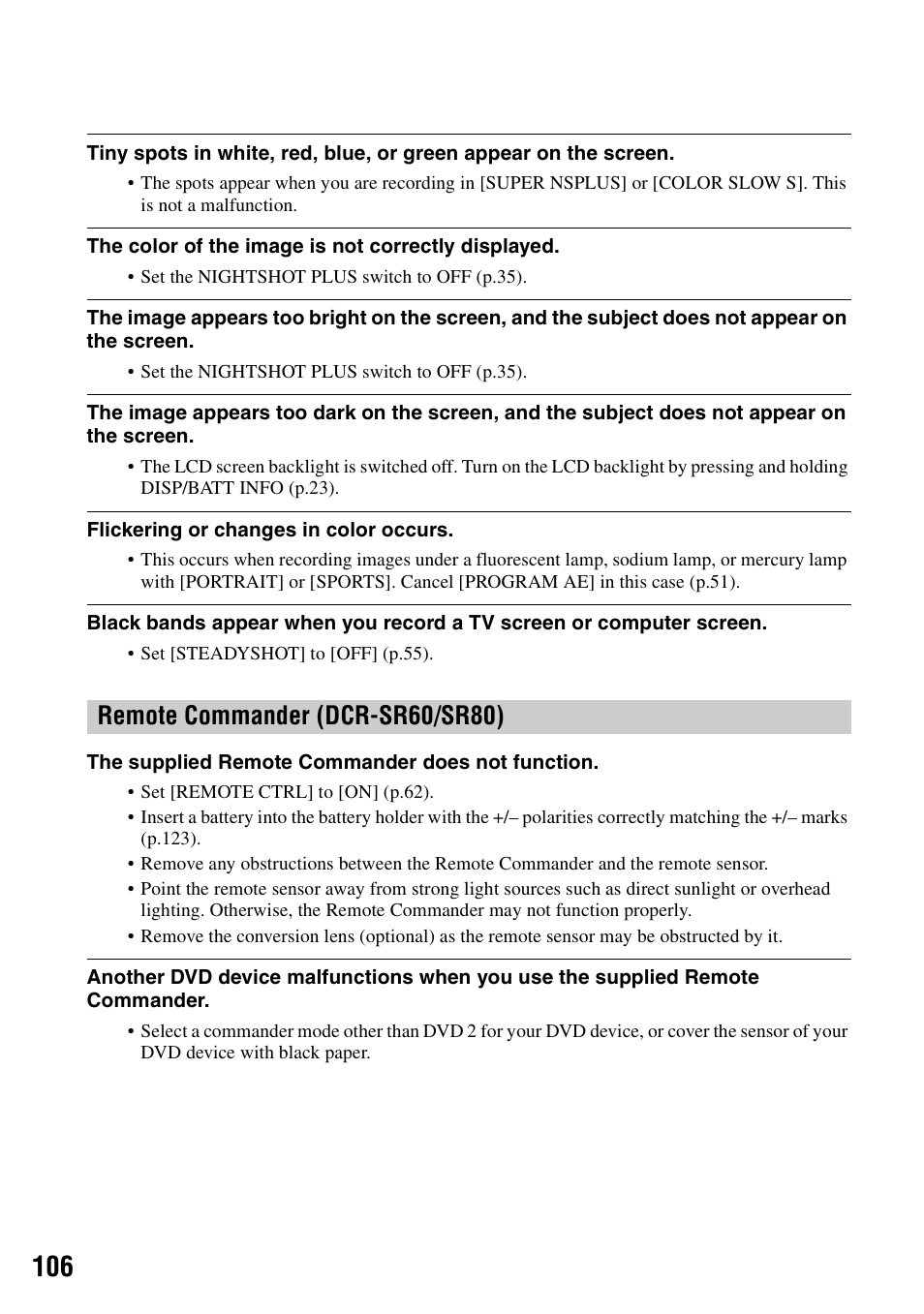 Remote commander (dcr-sr60/sr80) | Sony DCR-SR40 User Manual | Page 106 / 132