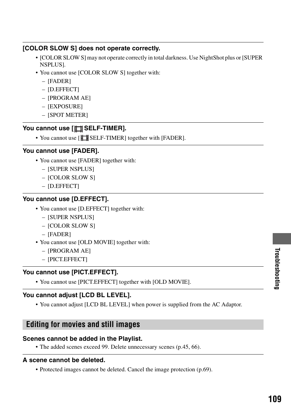 Editing for movies and still images | Sony DCR-SR40 User Manual | Page 109 / 132