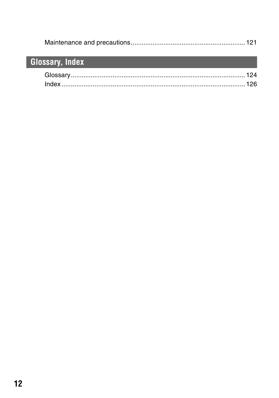 Glossary, index | Sony DCR-SR40 User Manual | Page 12 / 132