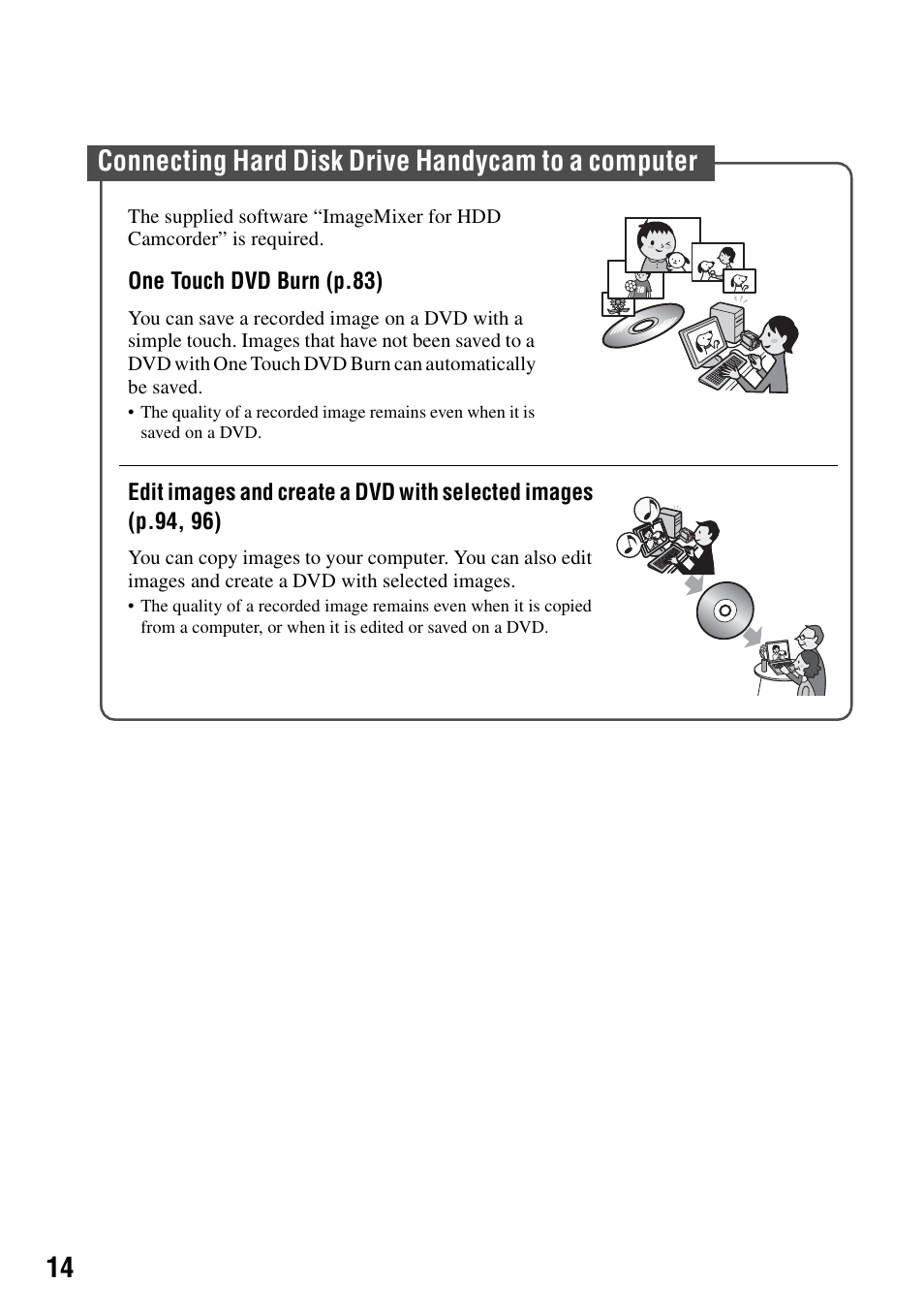 Connecting hard disk drive handycam to a computer | Sony DCR-SR40 User Manual | Page 14 / 132