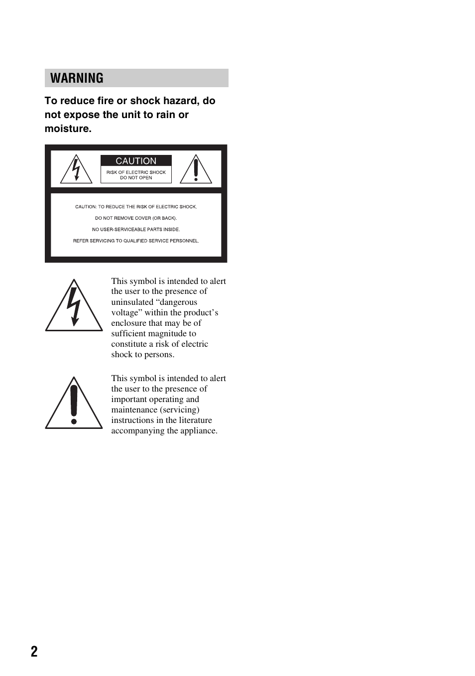 Warning | Sony DCR-SR40 User Manual | Page 2 / 132