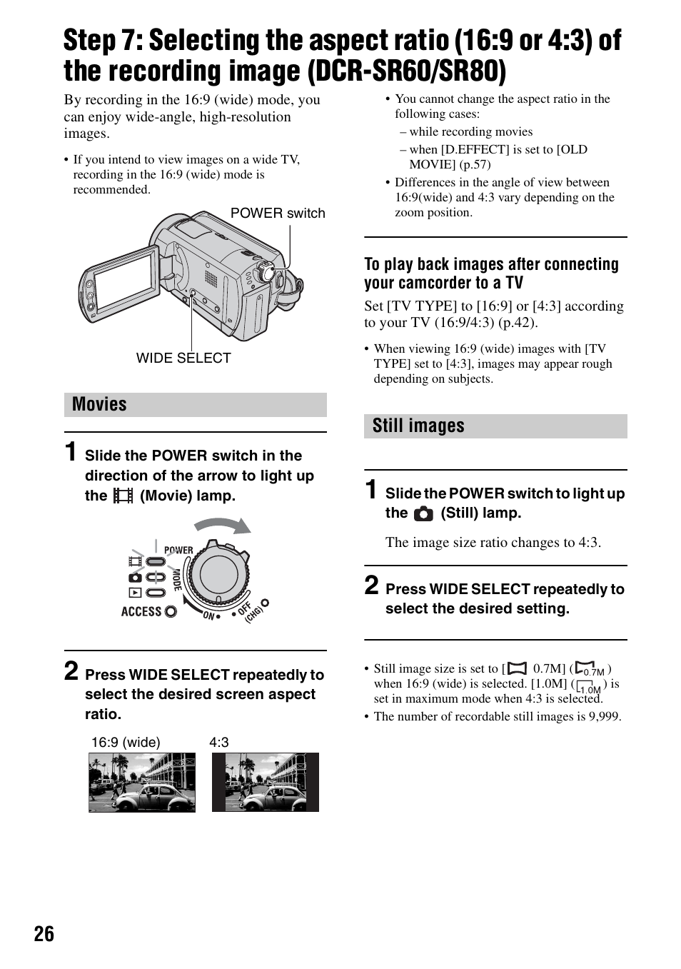 Movies, Still images | Sony DCR-SR40 User Manual | Page 26 / 132