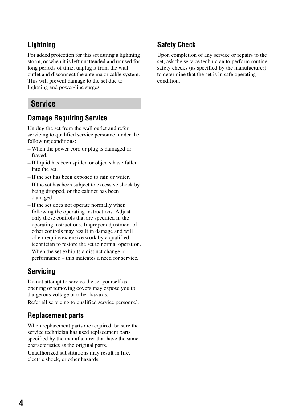 Service | Sony DCR-SR40 User Manual | Page 4 / 132