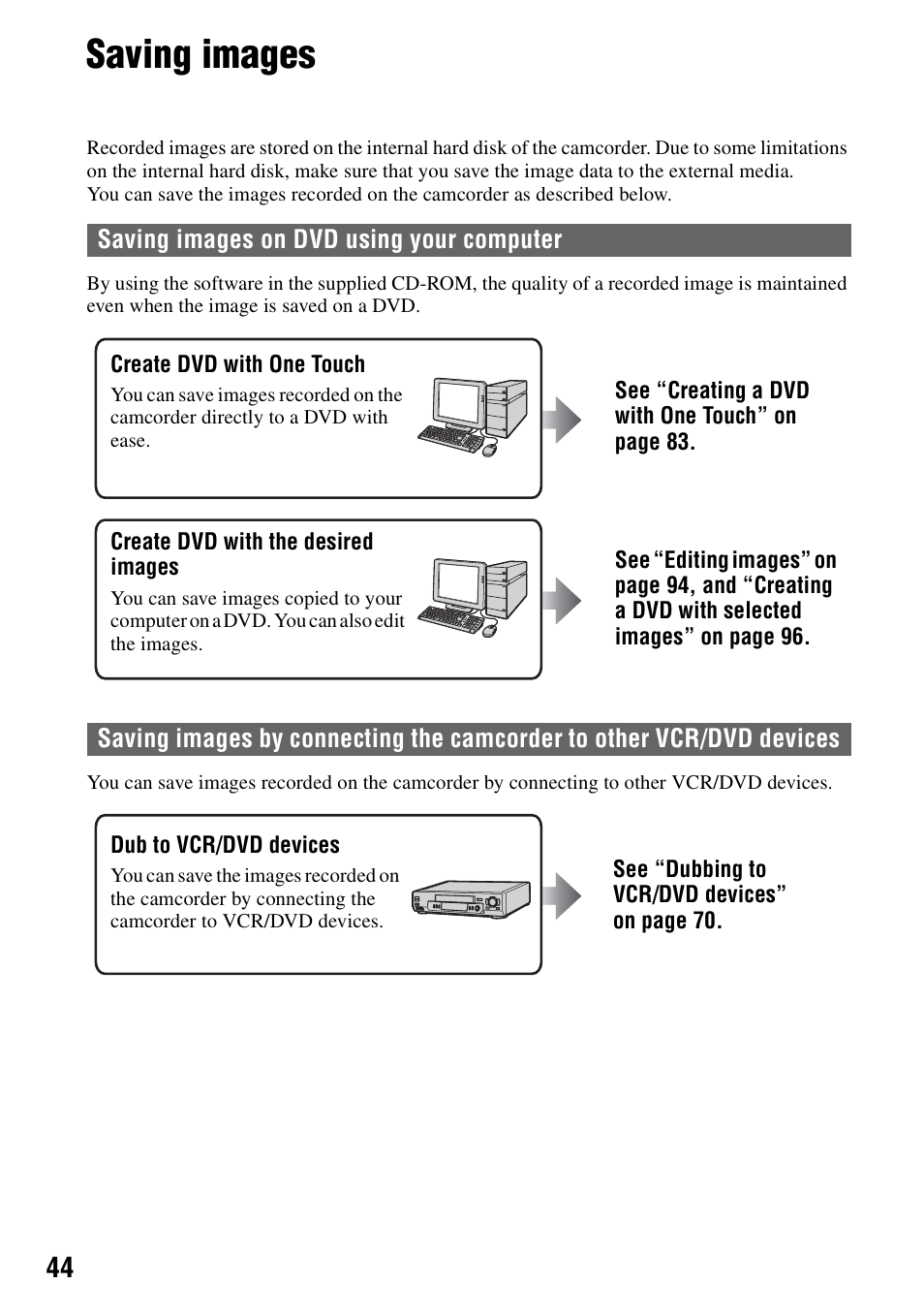 Saving images | Sony DCR-SR40 User Manual | Page 44 / 132