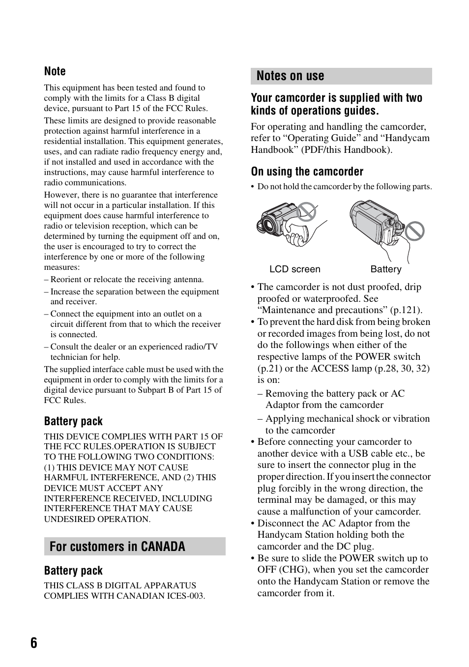 Sony DCR-SR40 User Manual | Page 6 / 132