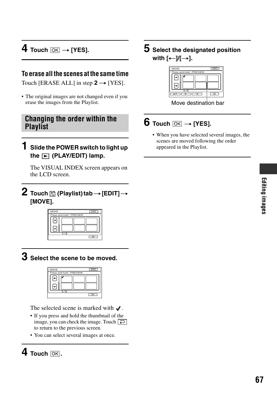 Changing the order within the playlist | Sony DCR-SR40 User Manual | Page 67 / 132