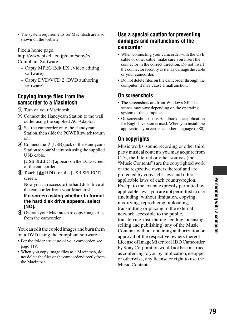 On screenshots, On copyrights | Sony DCR-SR40 User Manual | Page 79 / 132