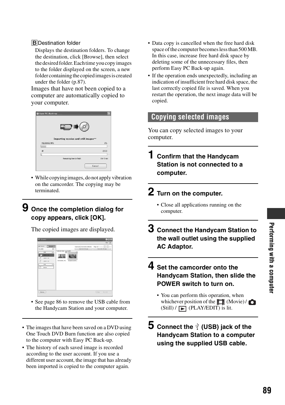 Copying selected images (p.89), P.89 | Sony DCR-SR40 User Manual | Page 89 / 132