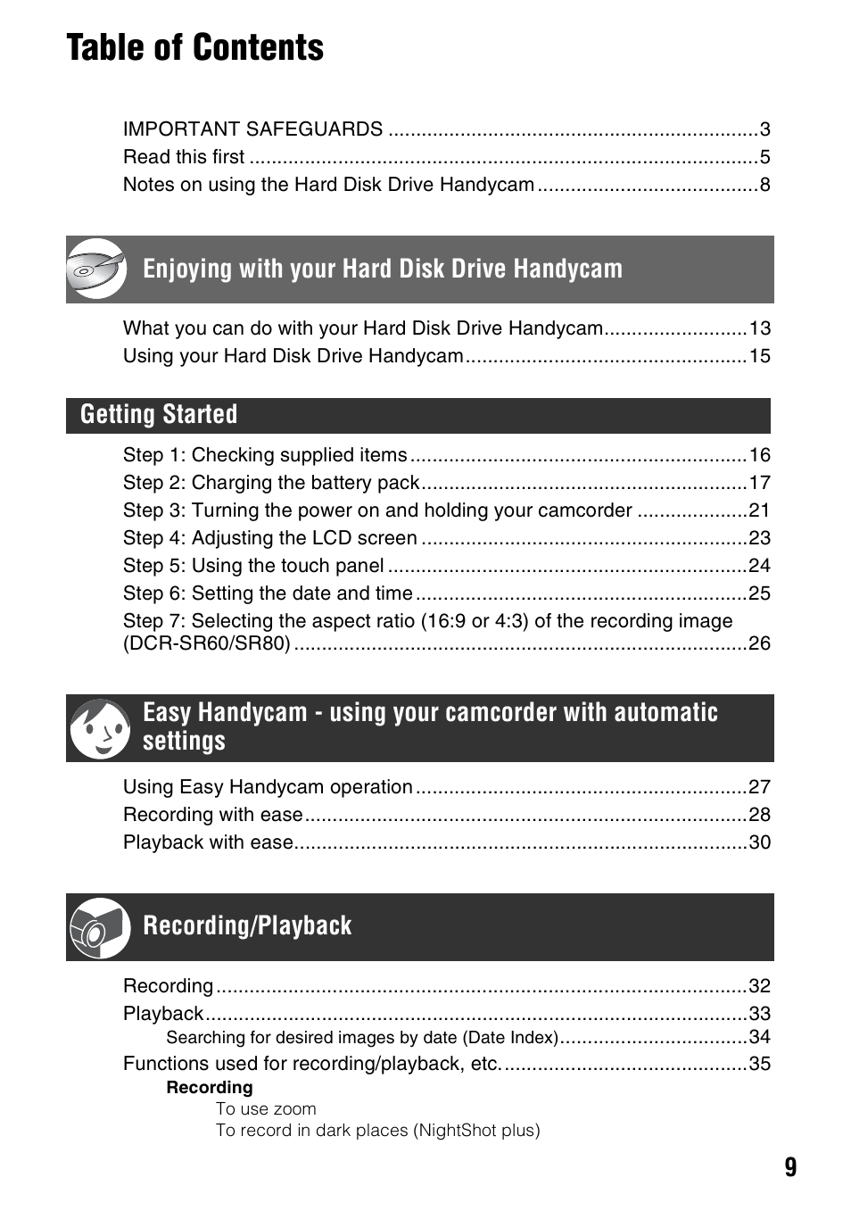 Sony DCR-SR40 User Manual | Page 9 / 132