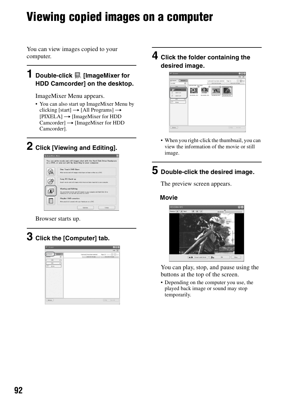 Viewing copied images on a computer | Sony DCR-SR40 User Manual | Page 92 / 132