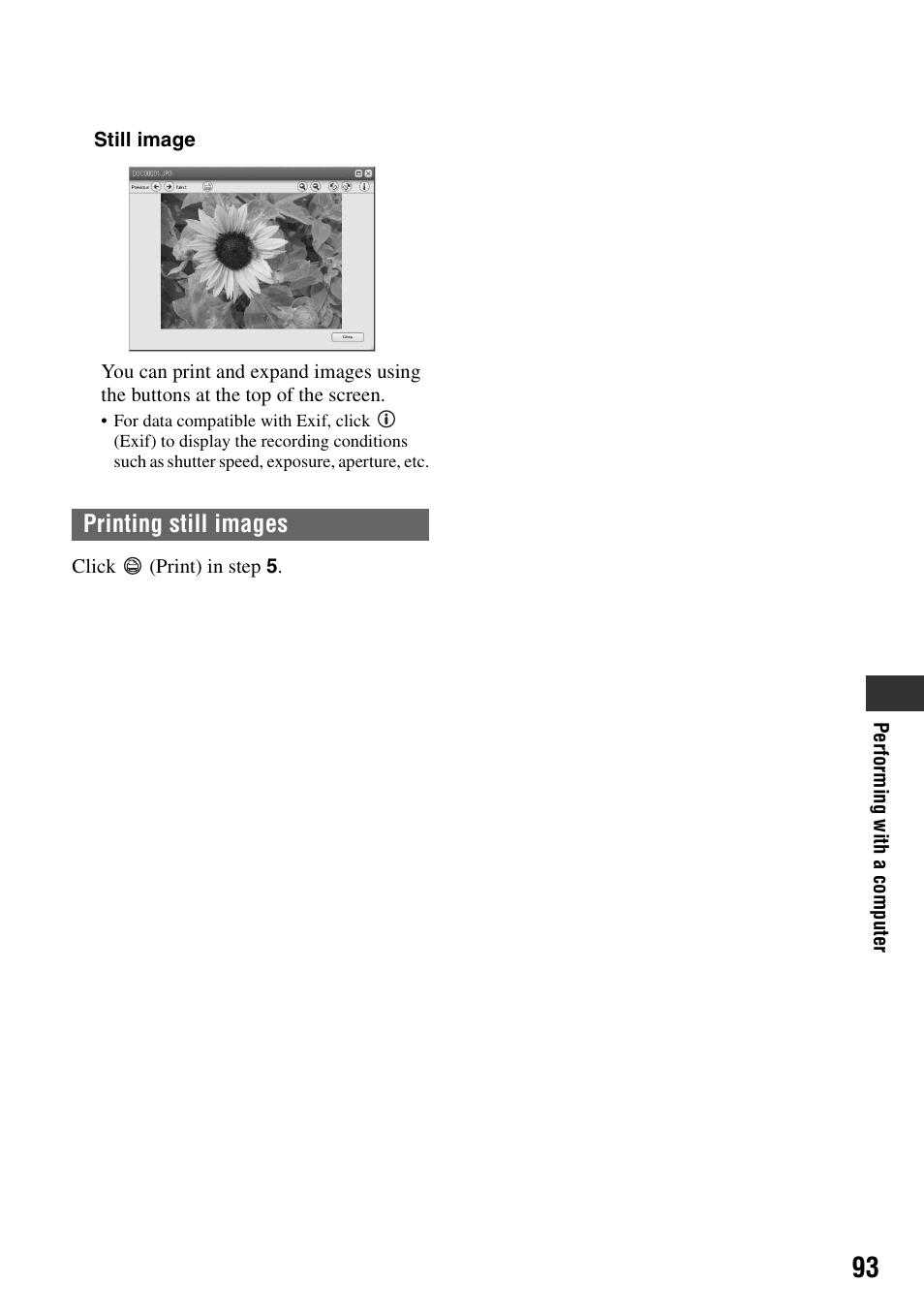 Printing still images | Sony DCR-SR40 User Manual | Page 93 / 132