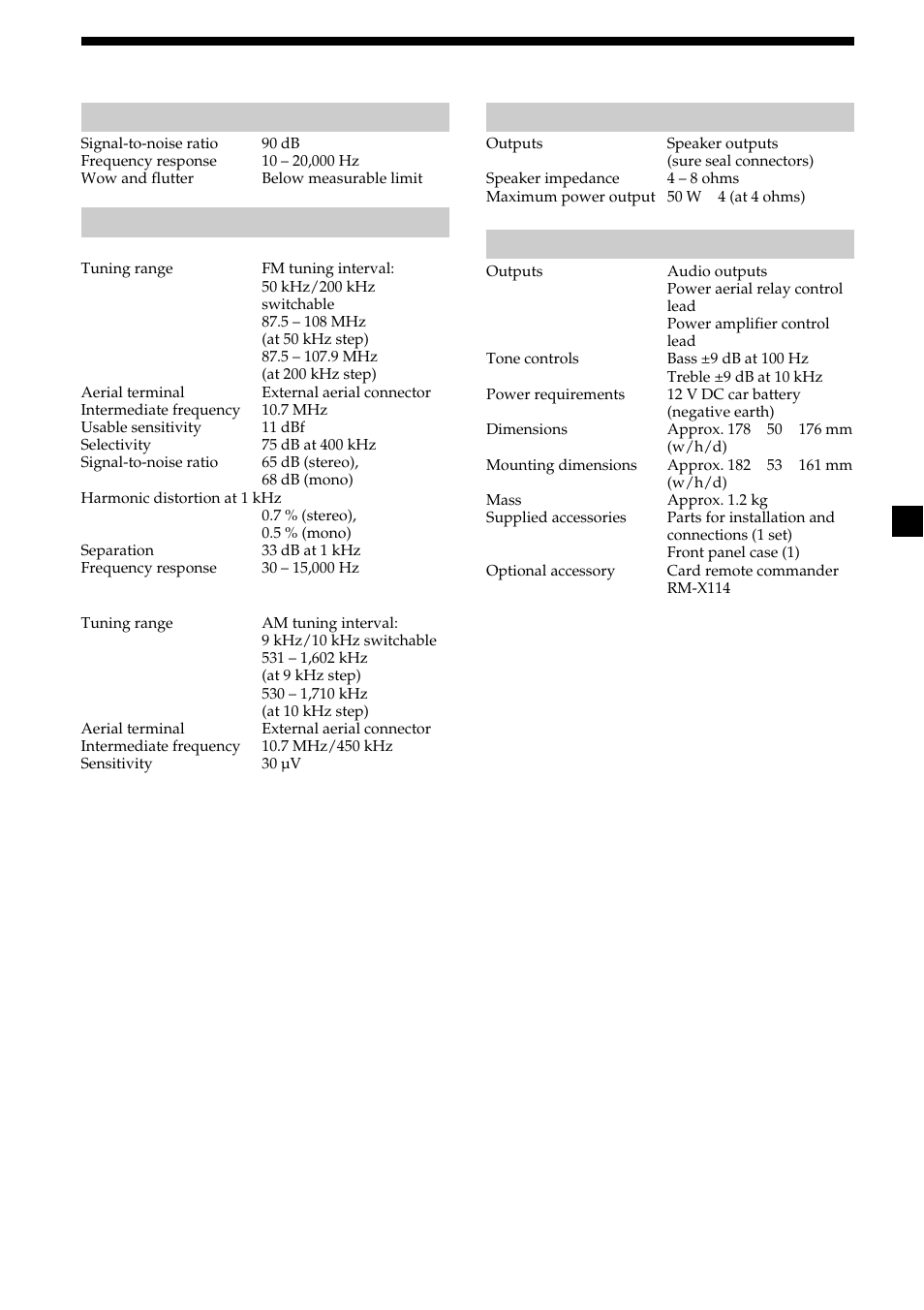 Specifications, 17 specifications, General | Sony CDX-L450V User Manual | Page 17 / 56