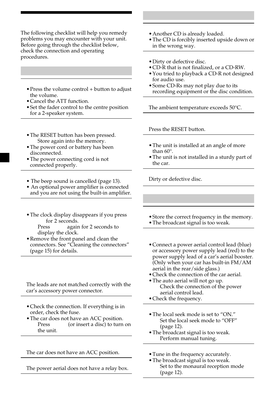 Troubleshooting, 18 troubleshooting | Sony CDX-L450V User Manual | Page 18 / 56