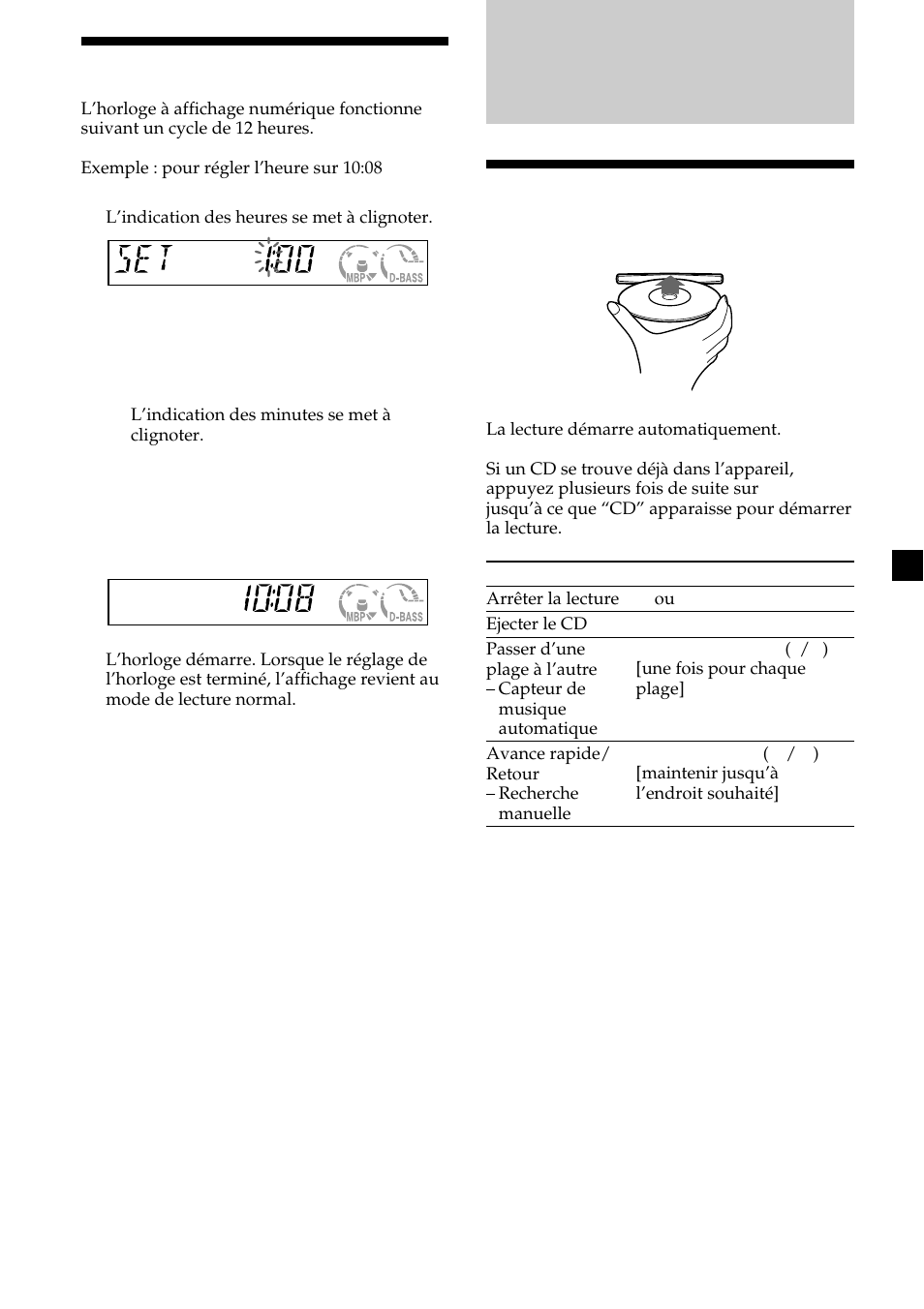 Lecteur cd, 9réglage de l’horloge, Lecture d’un disque | Sony CDX-L450V User Manual | Page 27 / 56