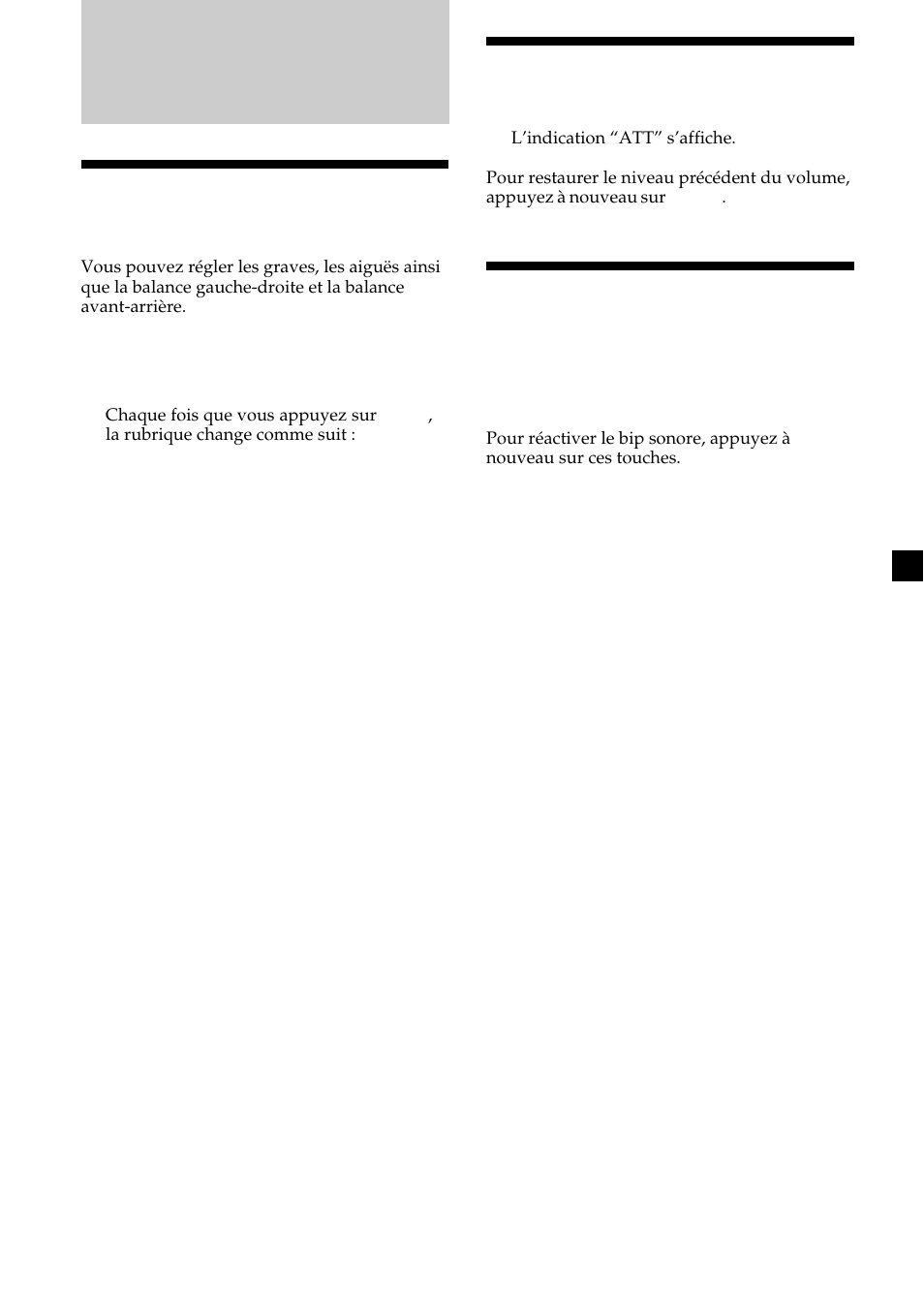 Autres fonctions, 13 atténuation rapide du son, Désactivation du bip sonore | Réglage des caractéristiques du son | Sony CDX-L450V User Manual | Page 31 / 56