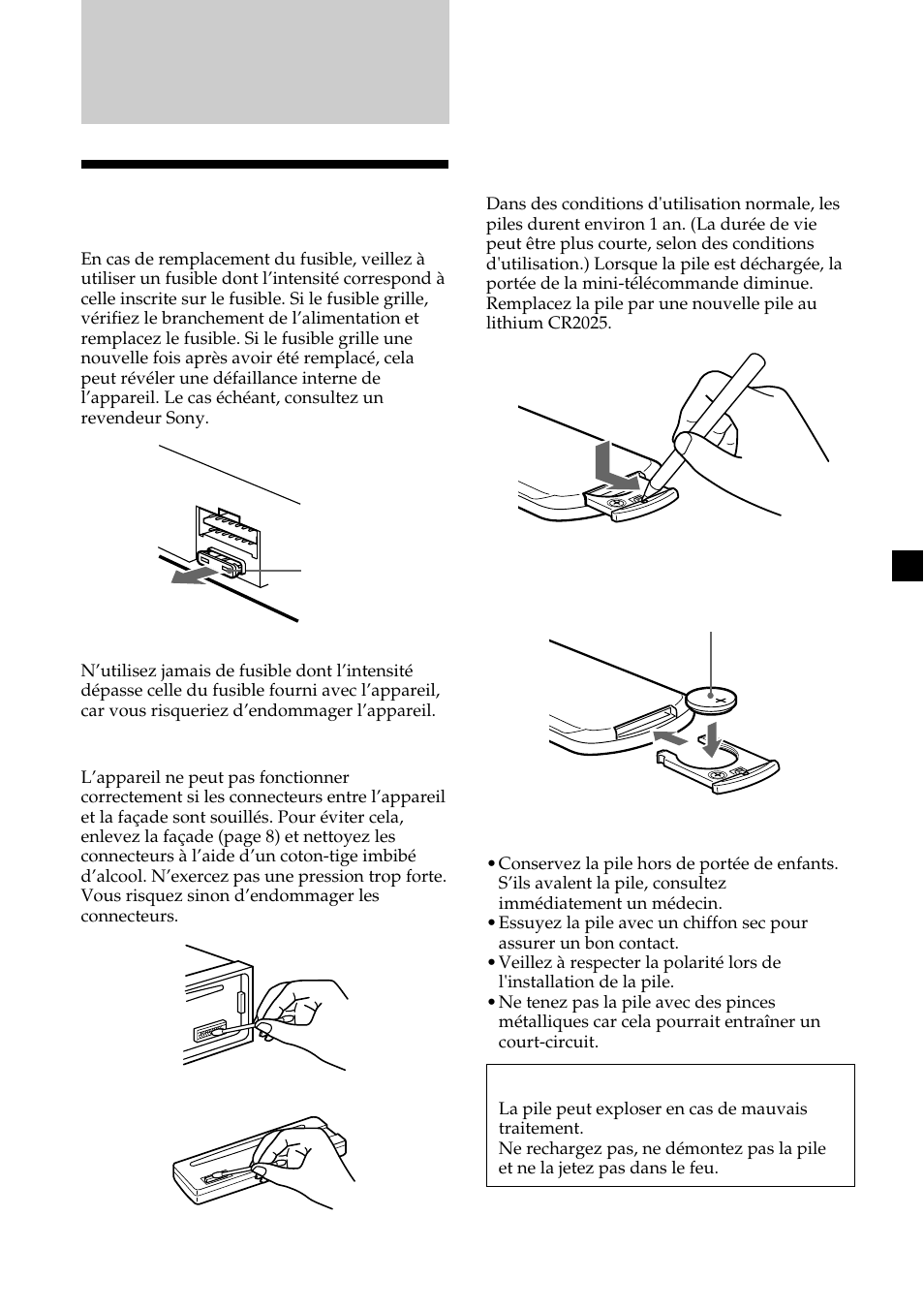 Informations complémentaires, Entretien | Sony CDX-L450V User Manual | Page 33 / 56