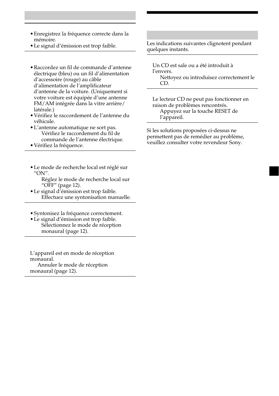 Affichages d’erreur | Sony CDX-L450V User Manual | Page 37 / 56
