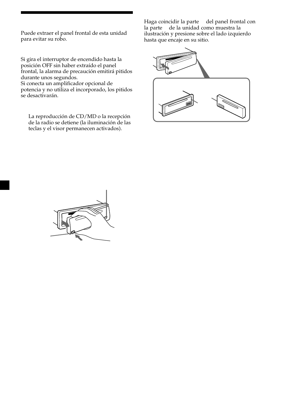 Extracción del panel frontal | Sony CDX-L450V User Manual | Page 44 / 56