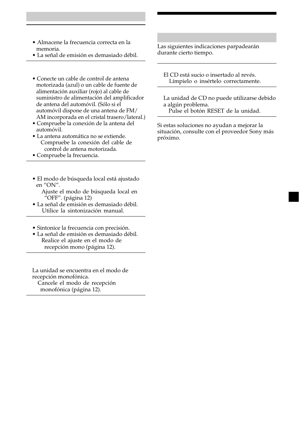 Indicaciones de error | Sony CDX-L450V User Manual | Page 55 / 56