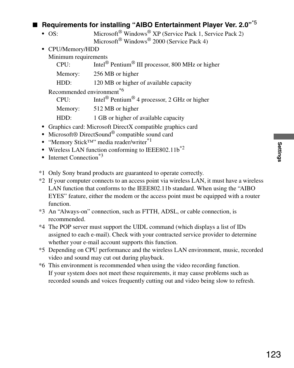 Sony ERS-7M3 User Manual | Page 123 / 164