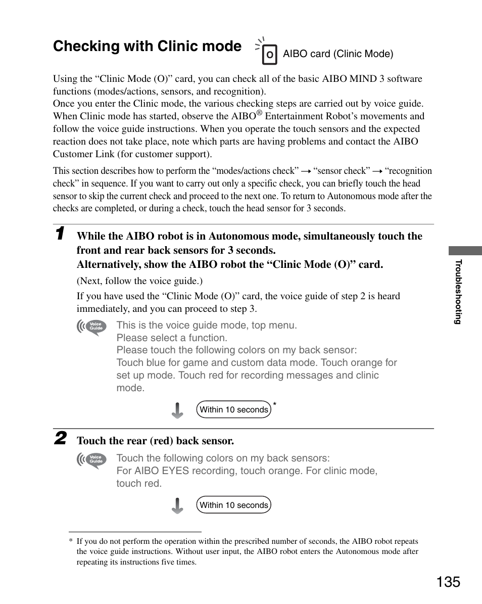 Checking with clinic mode, 135 checking with clinic mode | Sony ERS-7M3 User Manual | Page 135 / 164