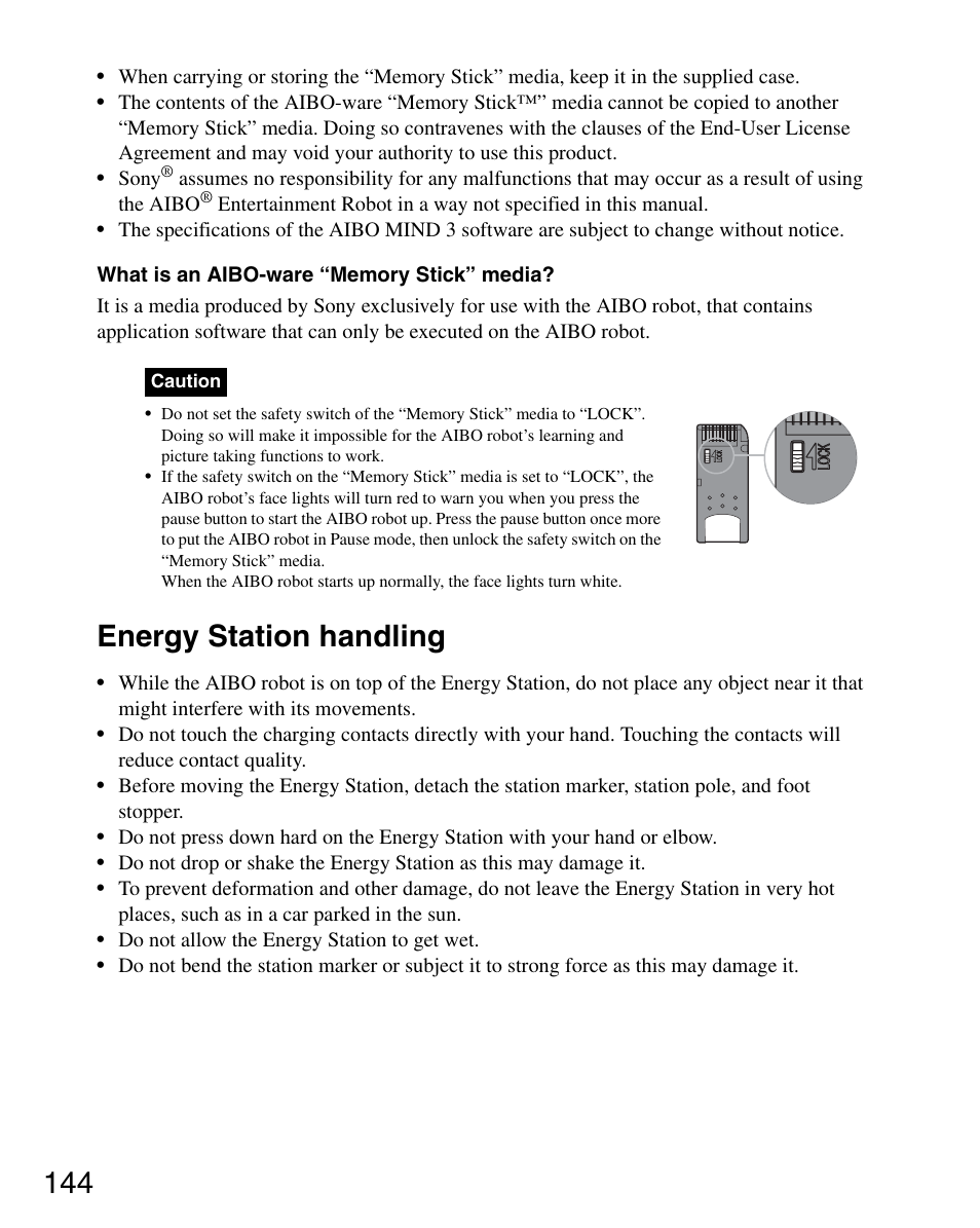 Energy station handling | Sony ERS-7M3 User Manual | Page 144 / 164