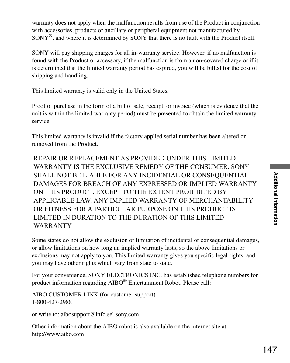 Sony ERS-7M3 User Manual | Page 147 / 164