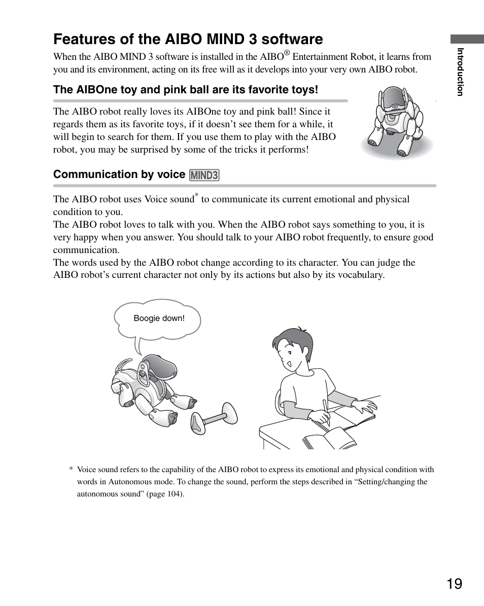 Features of the aibo mind 3 software, 19 features of the aibo mind 3 software | Sony ERS-7M3 User Manual | Page 19 / 164