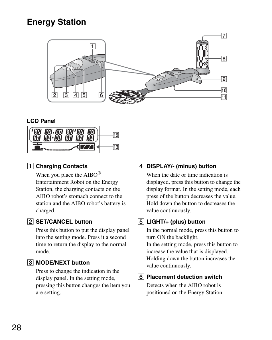 Energy station, 28 energy station | Sony ERS-7M3 User Manual | Page 28 / 164