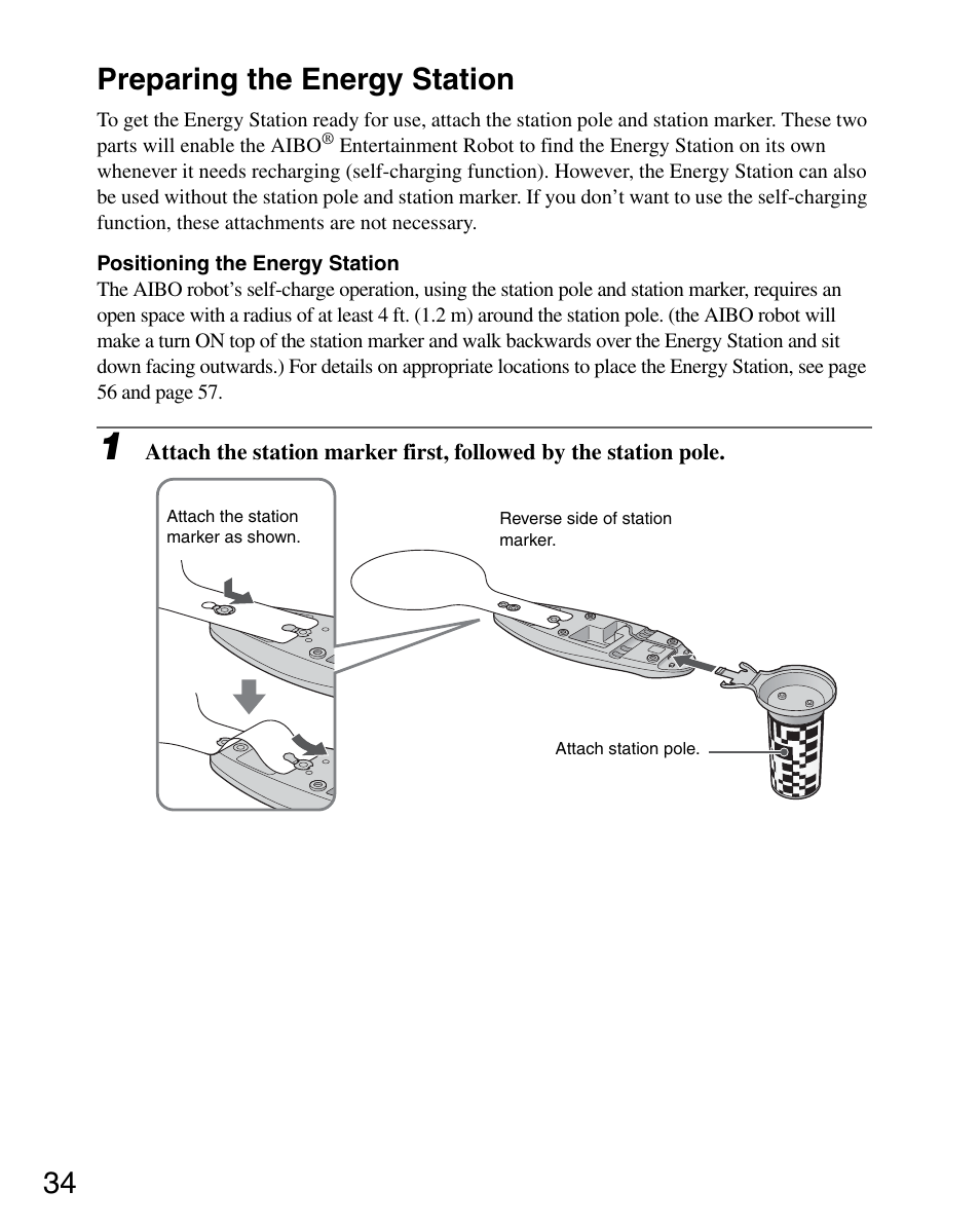 Preparing the energy station, 34 preparing the energy station | Sony ERS-7M3 User Manual | Page 34 / 164