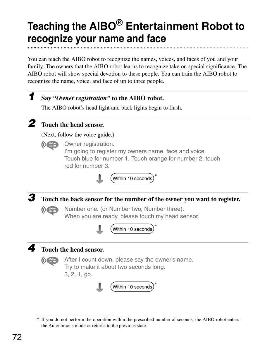 Teaching the aibo | Sony ERS-7M3 User Manual | Page 72 / 164