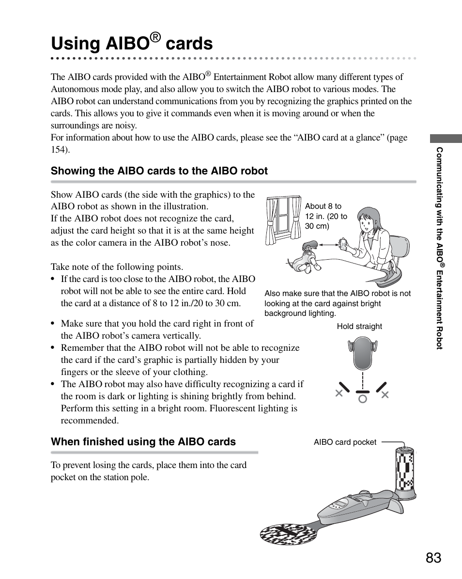 Using aibo® cards, Using aibo, Cards | Sony ERS-7M3 User Manual | Page 83 / 164