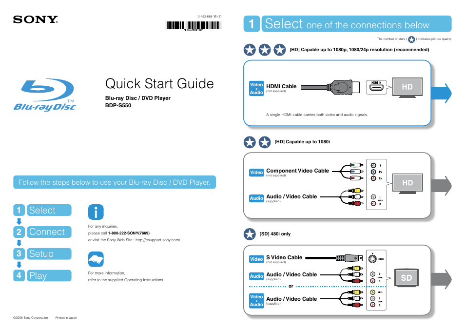 Sony BDP-S550 User Manual | 2 pages