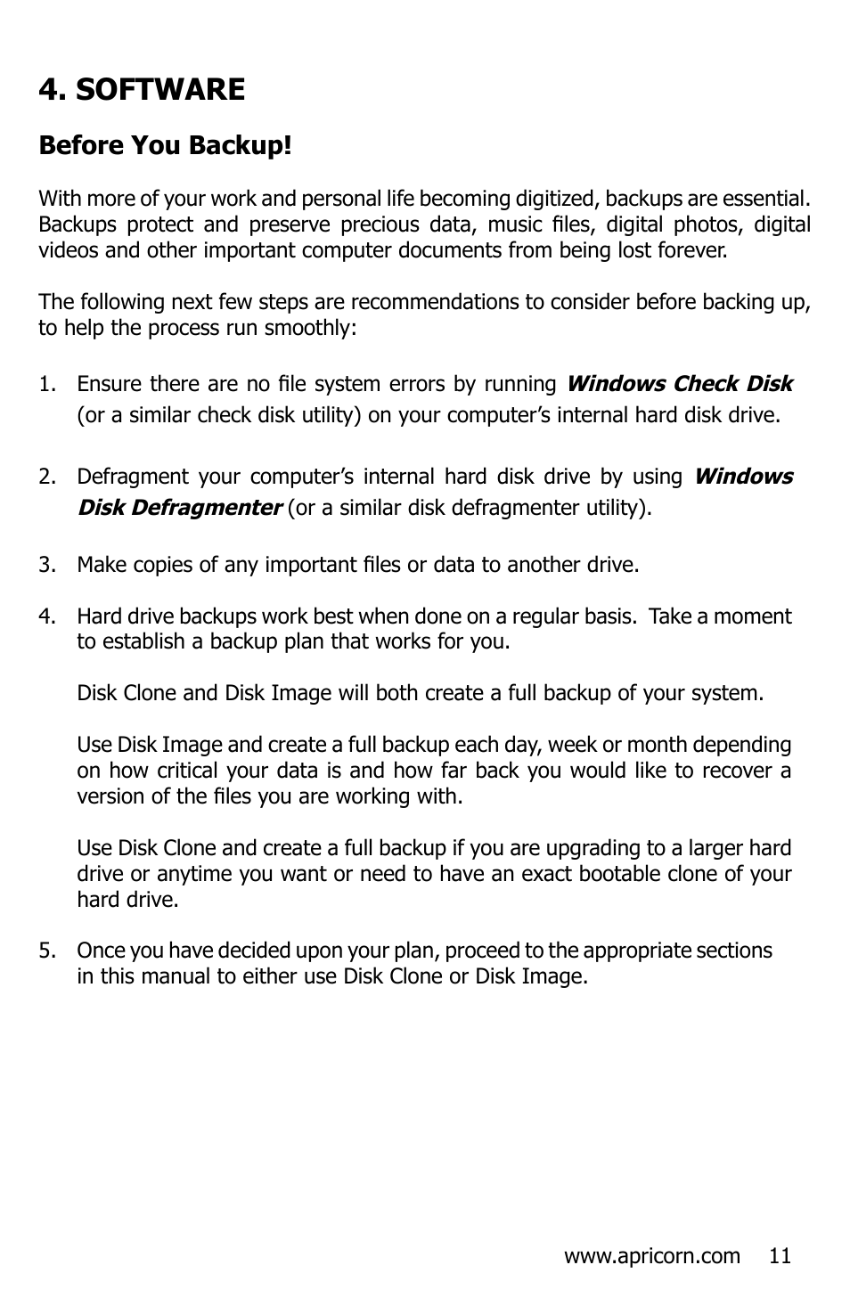 Software, Before you backup | Apricorn EZ Bus DTS User Manual | Page 11 / 44