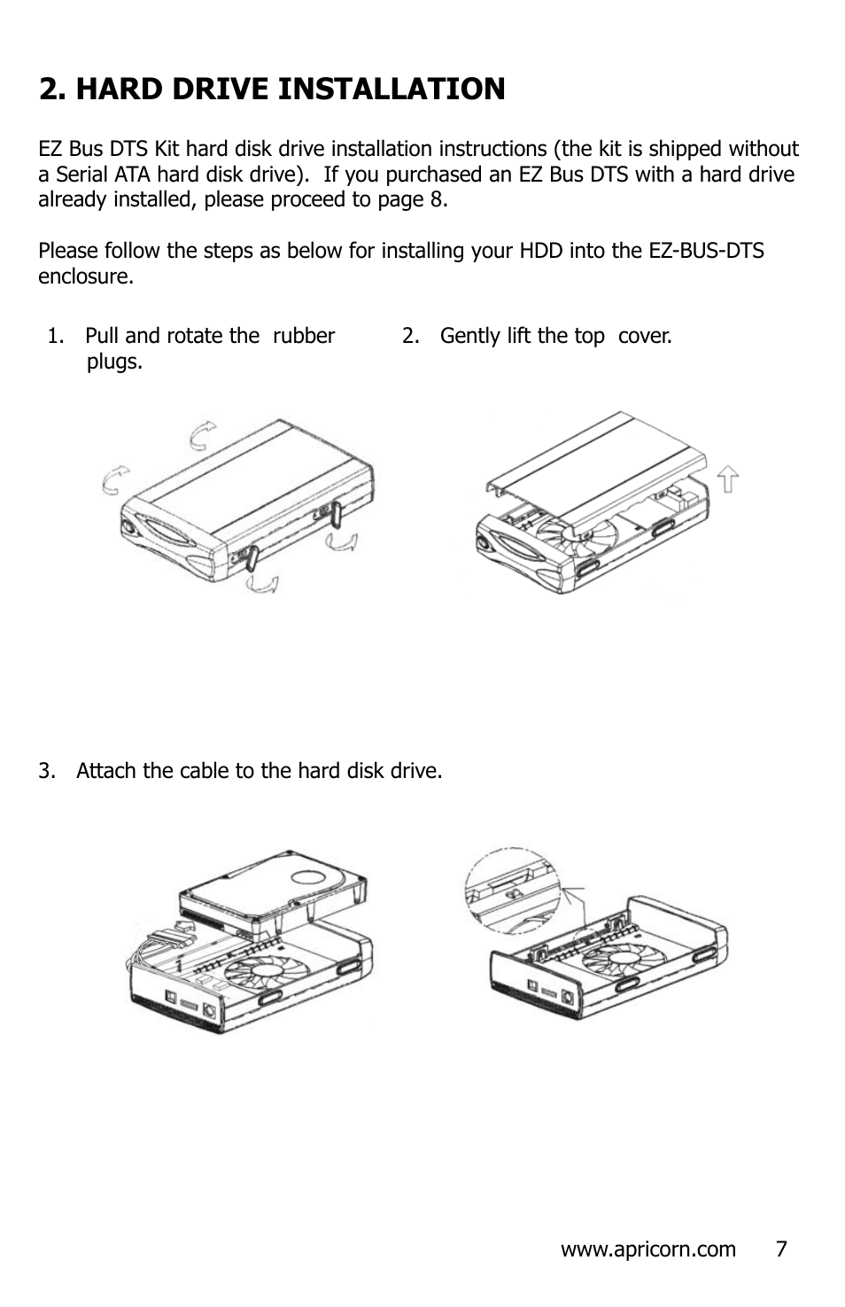 Hard drive installation | Apricorn EZ Bus DTS User Manual | Page 7 / 44