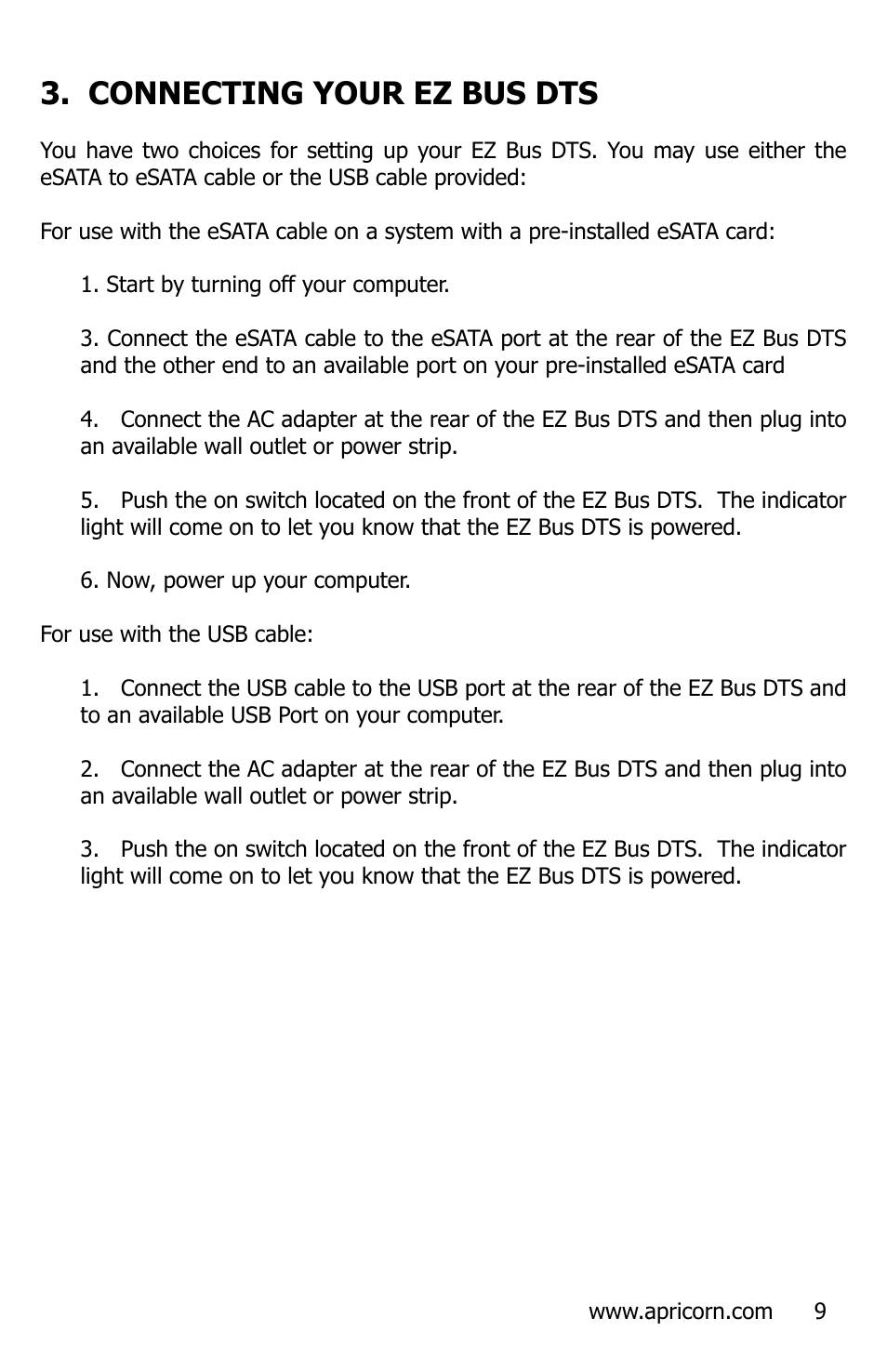 Connecting your ez bus dts | Apricorn EZ Bus DTS User Manual | Page 9 / 44