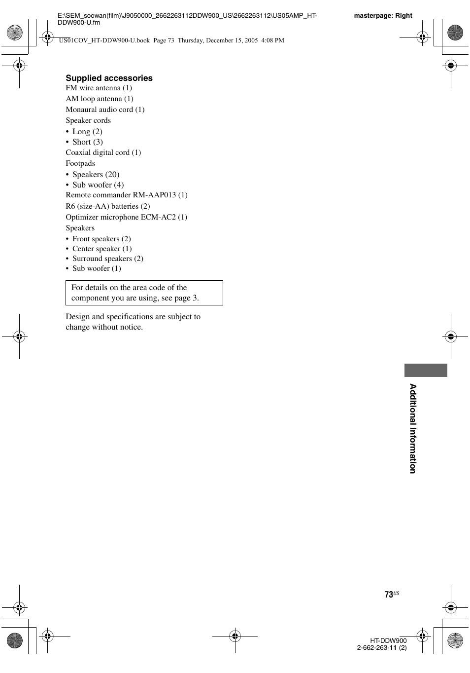 Sony HT-DDW900 User Manual | Page 73 / 76